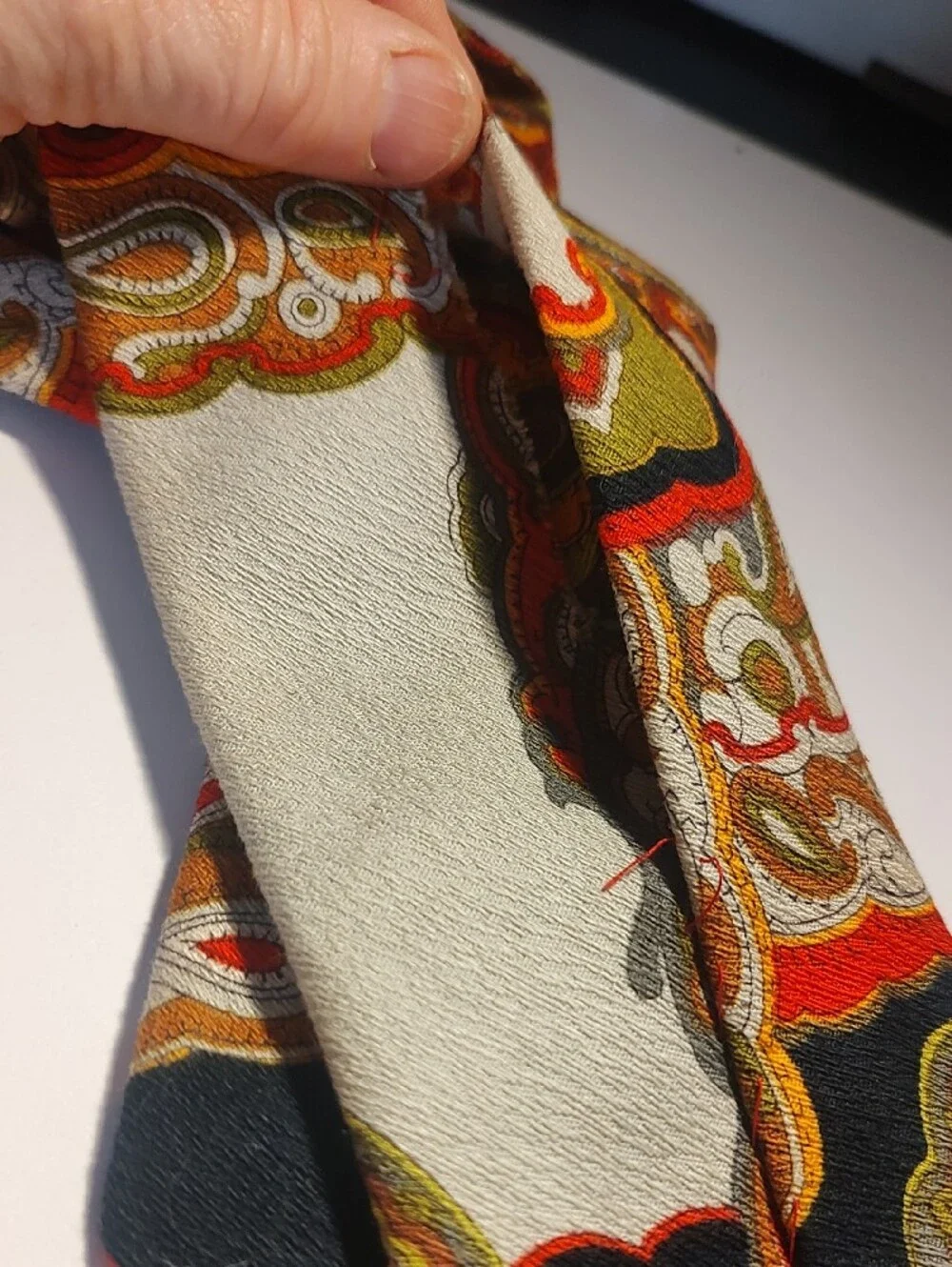 Vintage Silk Paisley Necktie in Red and Olive Yellow- Unbranded